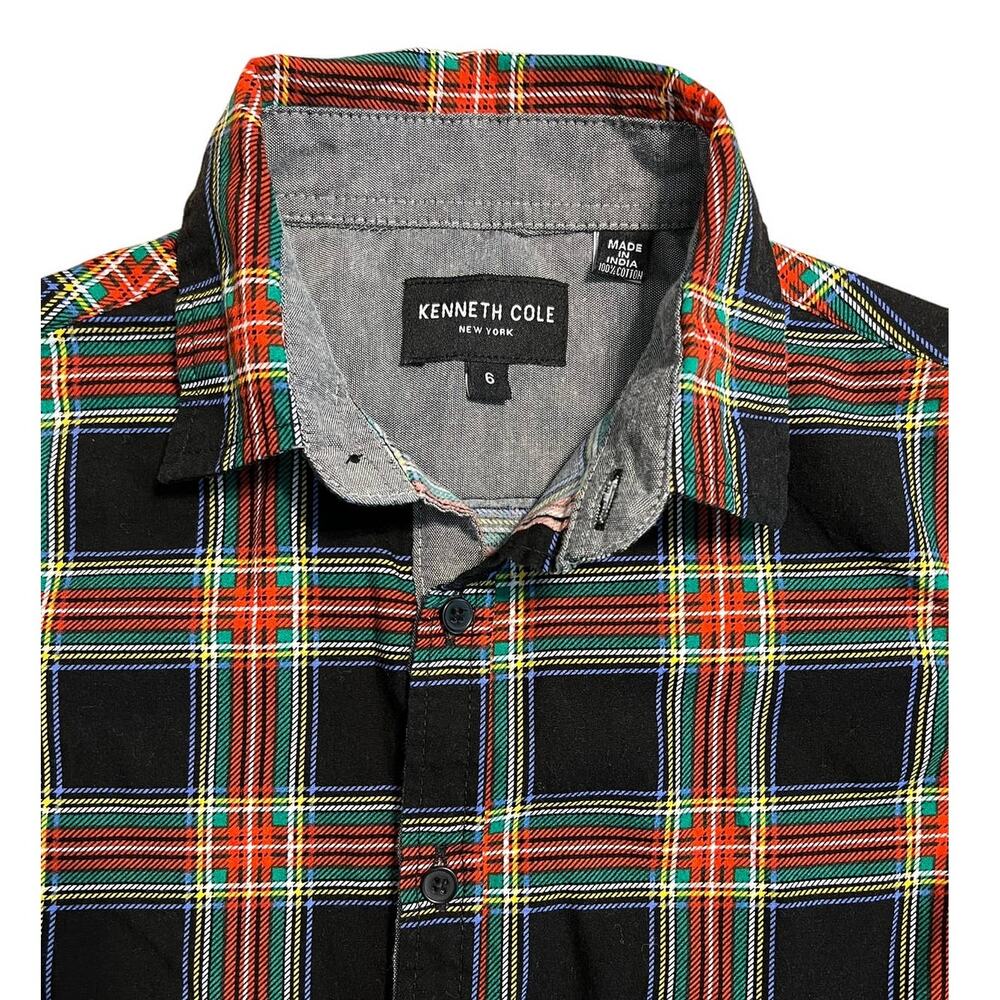 Kenneth Cole Boys 6 Holiday Tartan Plaid Long Sleeve Shirt 100% Cotton Button Up